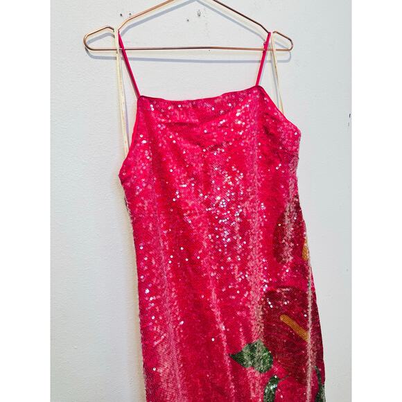 NWT FARM RIO Pink Tropical Leafs Anthurium Floral Sequined Maxi Slip Dress L - Picture 5 of 13